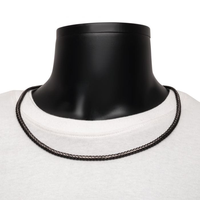 INOX JEWELRY Chains Antiqued Black Stainless Steel Double Diamond Cut Spiga Chain Necklace