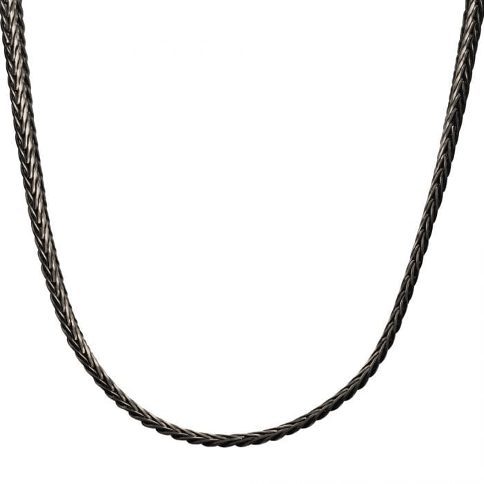 INOX JEWELRY Chains Antiqued Black Stainless Steel Double Diamond Cut Spiga Chain Necklace