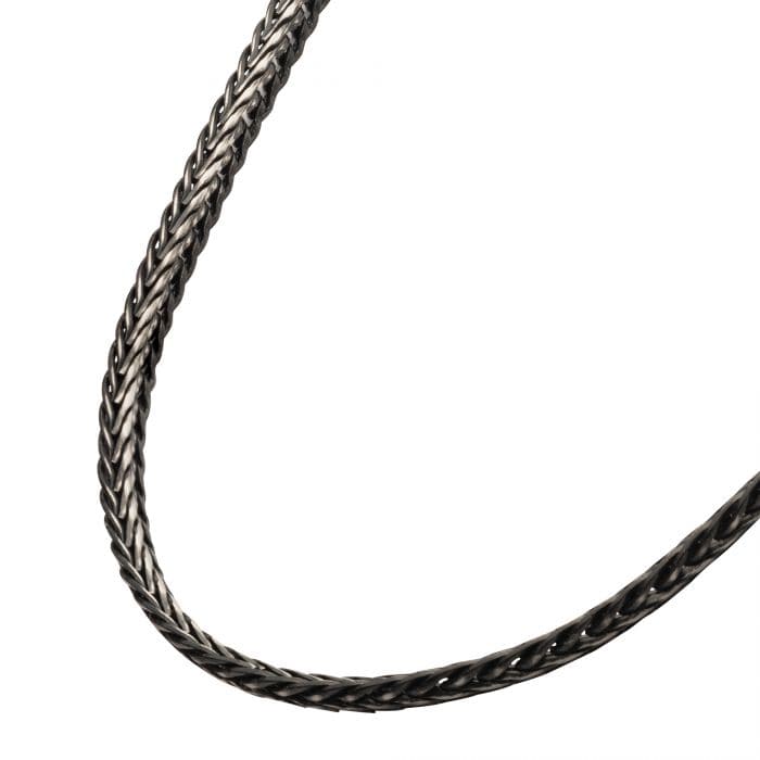 INOX JEWELRY Chains Antiqued Black Stainless Steel Double Diamond Cut Spiga Chain Necklace