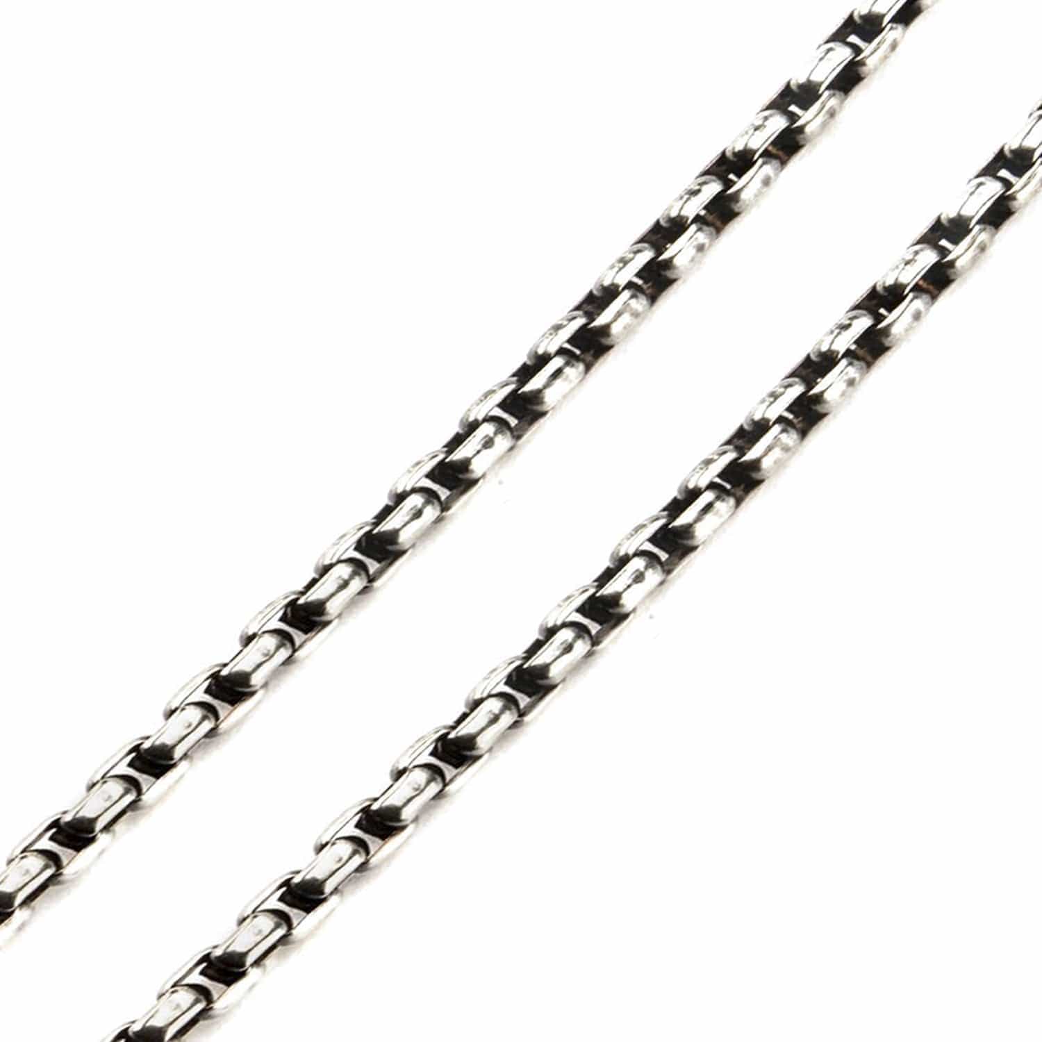 INOX JEWELRY Chains Antiqued Silver Tone Stainless Steel 3mm Oxidized Bold Box Chain