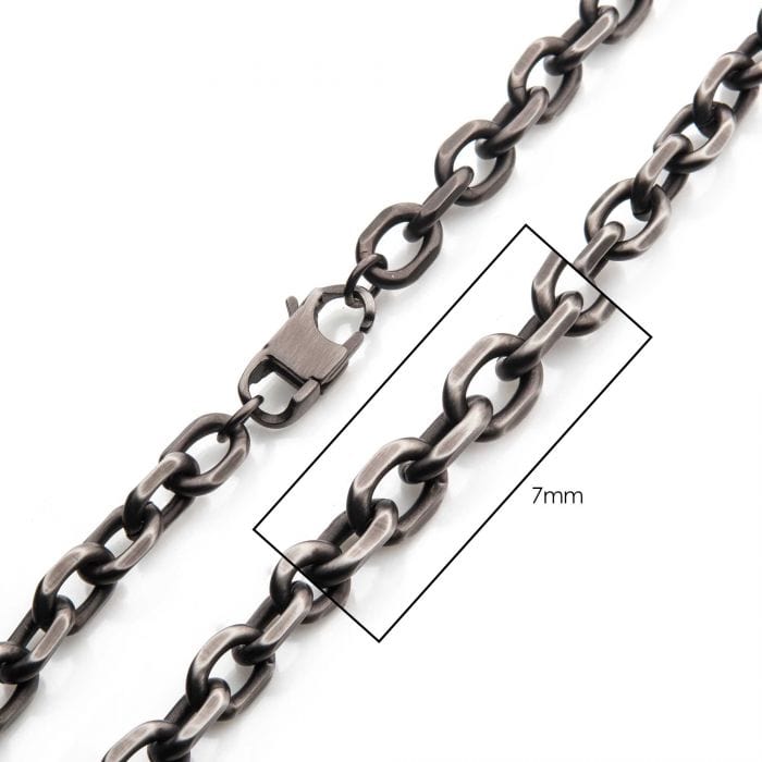 INOX JEWELRY Chains Antiqued Silver Tone Stainless Steel 7mm Antique Oxidized Finish Knife Edge Link Chain NSTC15675AT