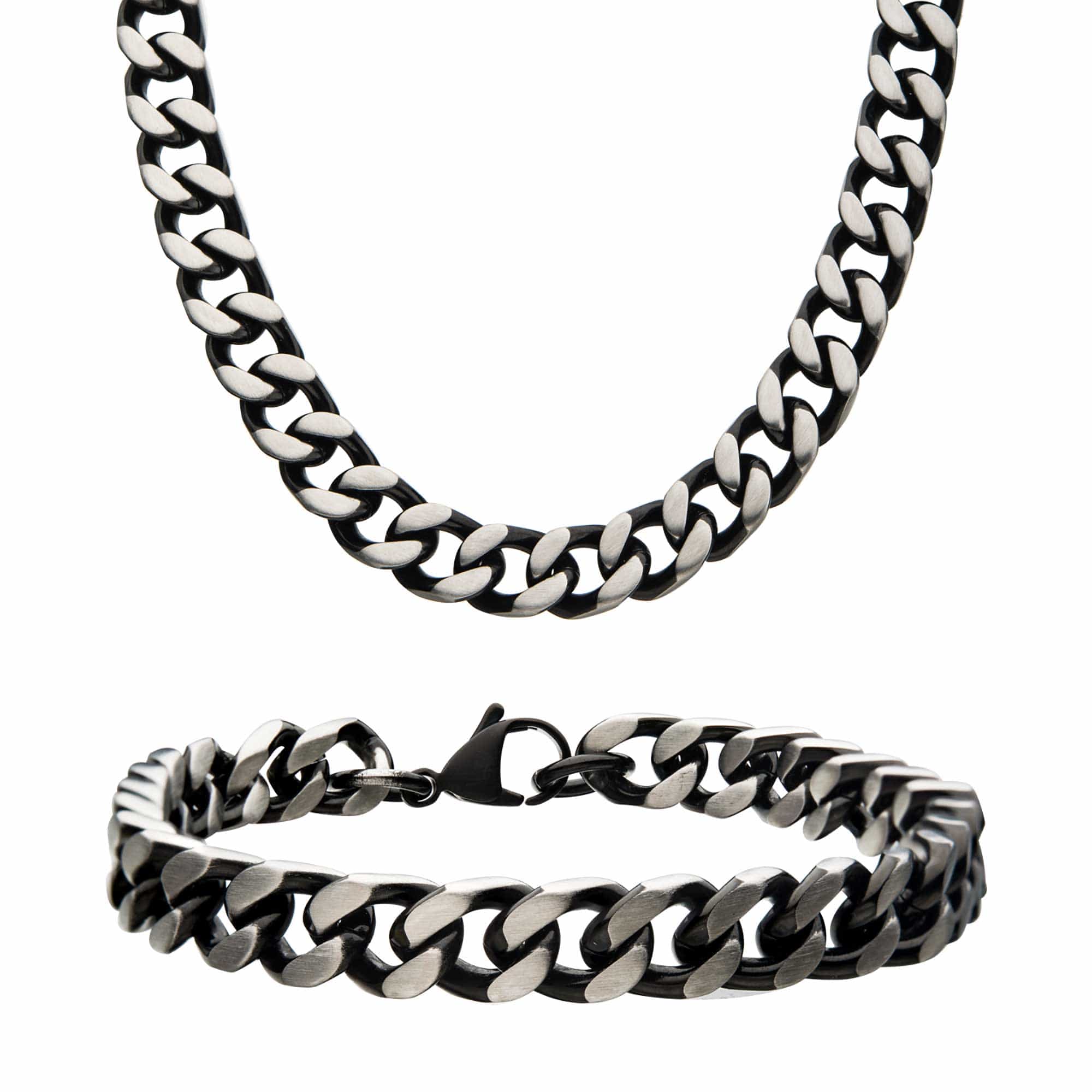 Buy Black and Silver tone Stainless Steel Curb chain and Bracelet