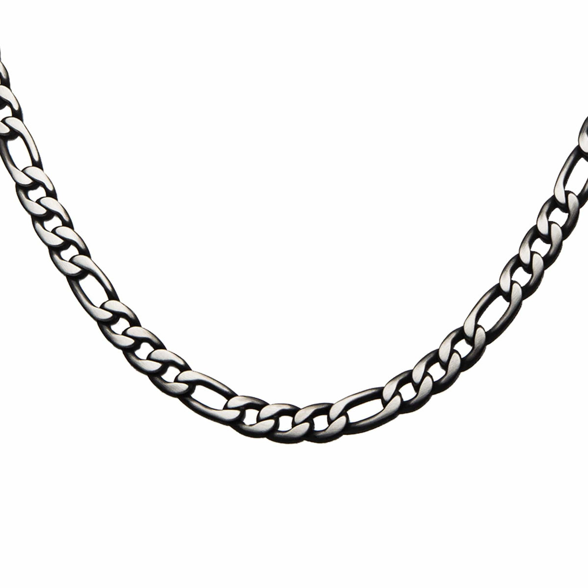 INOX JEWELRY Chains Black and Silver Tone Stainless Steel 9mm Figaro Link Chain NSTC7628P-24