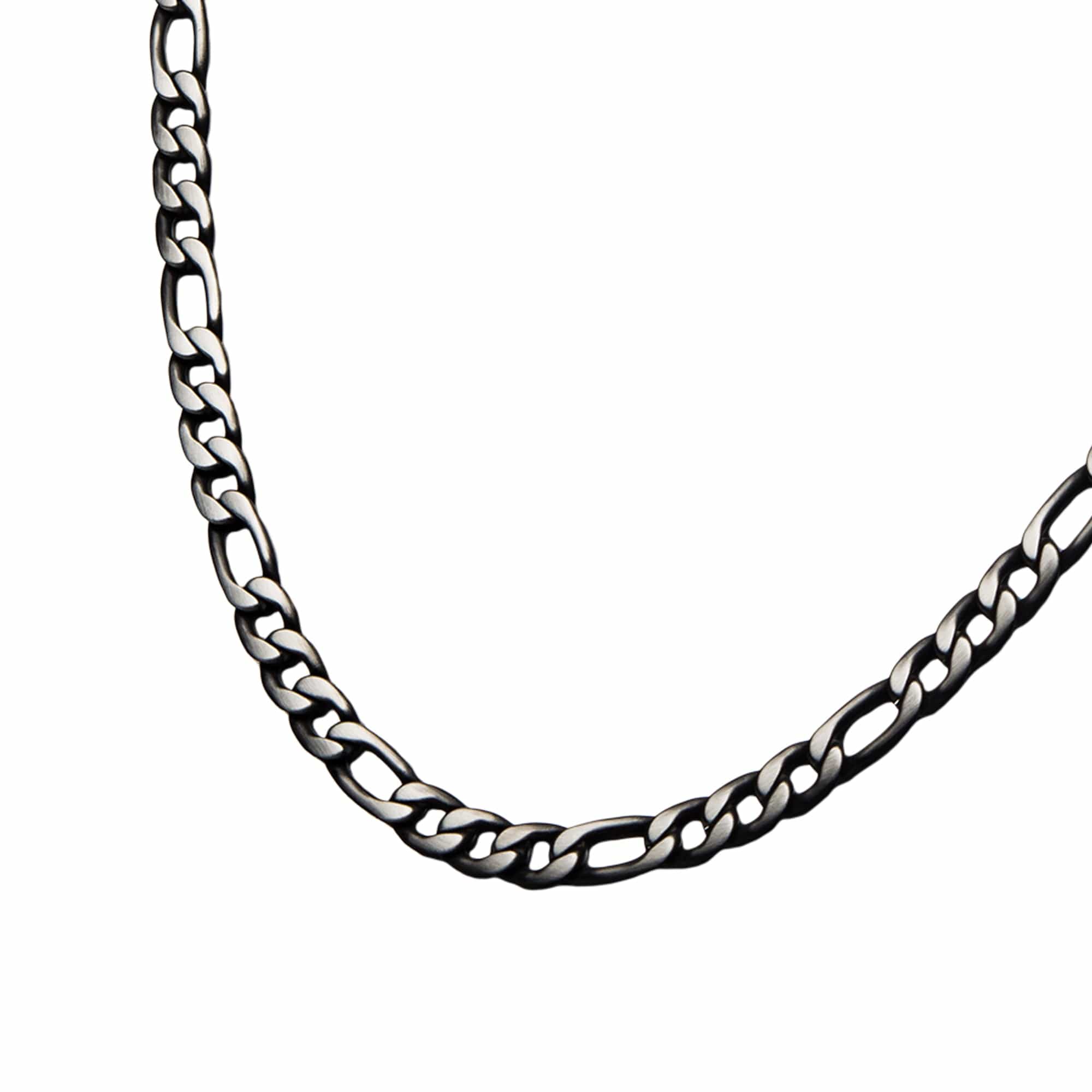 INOX JEWELRY Chains Black and Silver Tone Stainless Steel 9mm Figaro Link Chain NSTC7628P-24