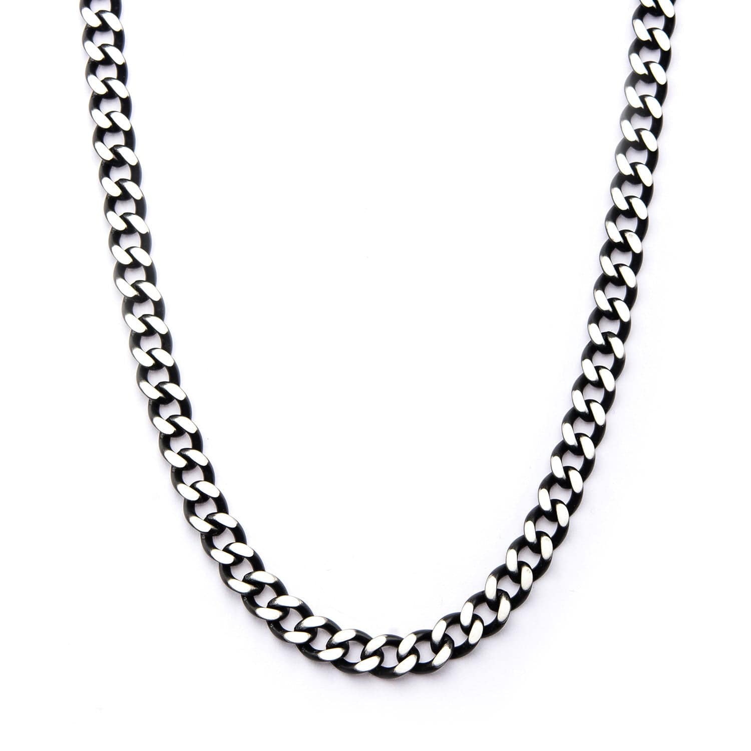 INOX JEWELRY Chains Black and Silver Tone Stainless Steel Denim Fade Collection Diamond Cut Chain NSTC7620P-22
