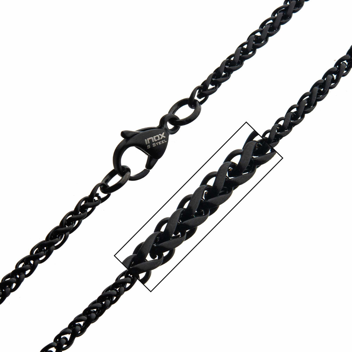INOX JEWELRY Chains Black Stainless Steel 2.7mm Round Wheat Chain NSTC742M-24