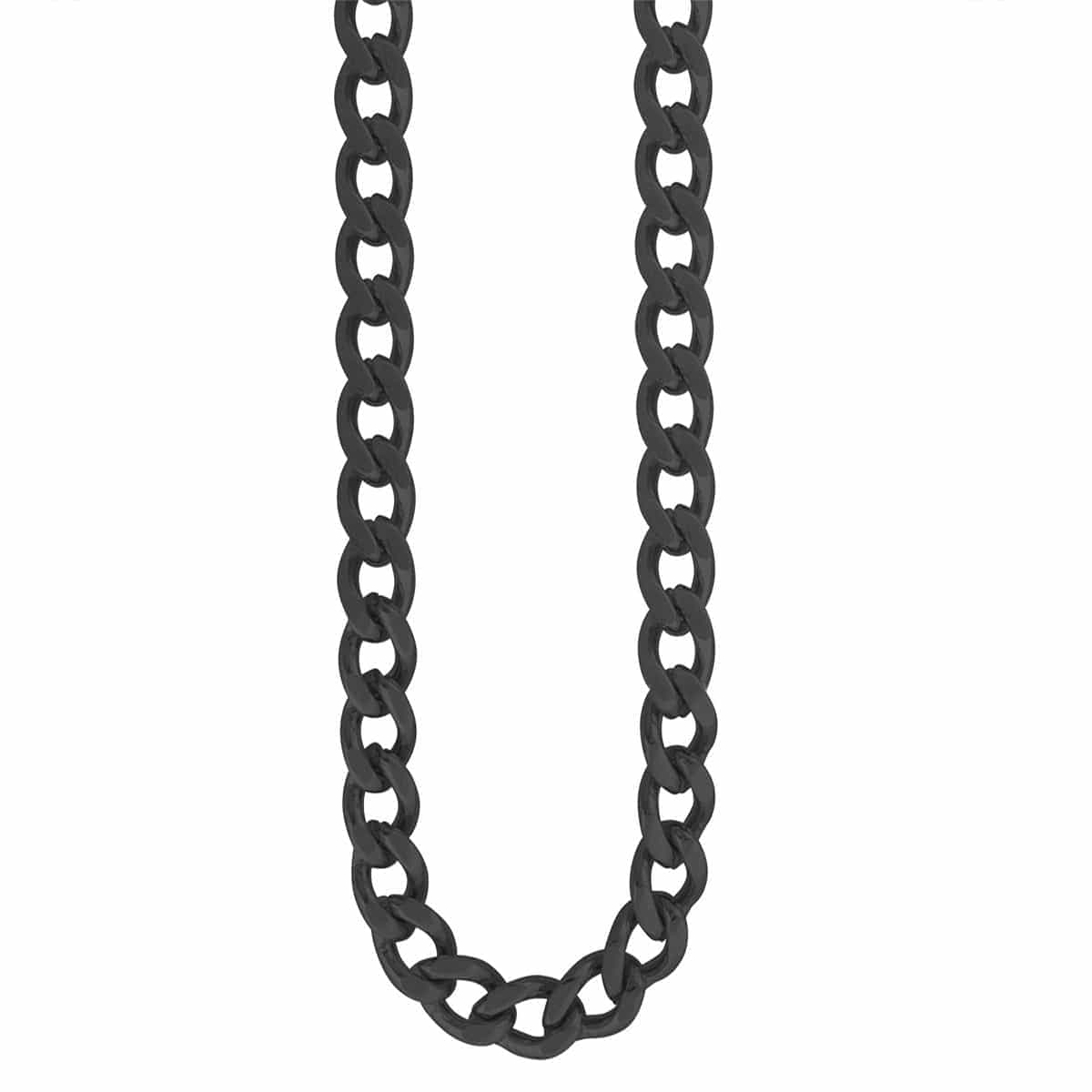 INOX JEWELRY Chains Black Stainless Steel 4mm Flat Curb Polished Chain