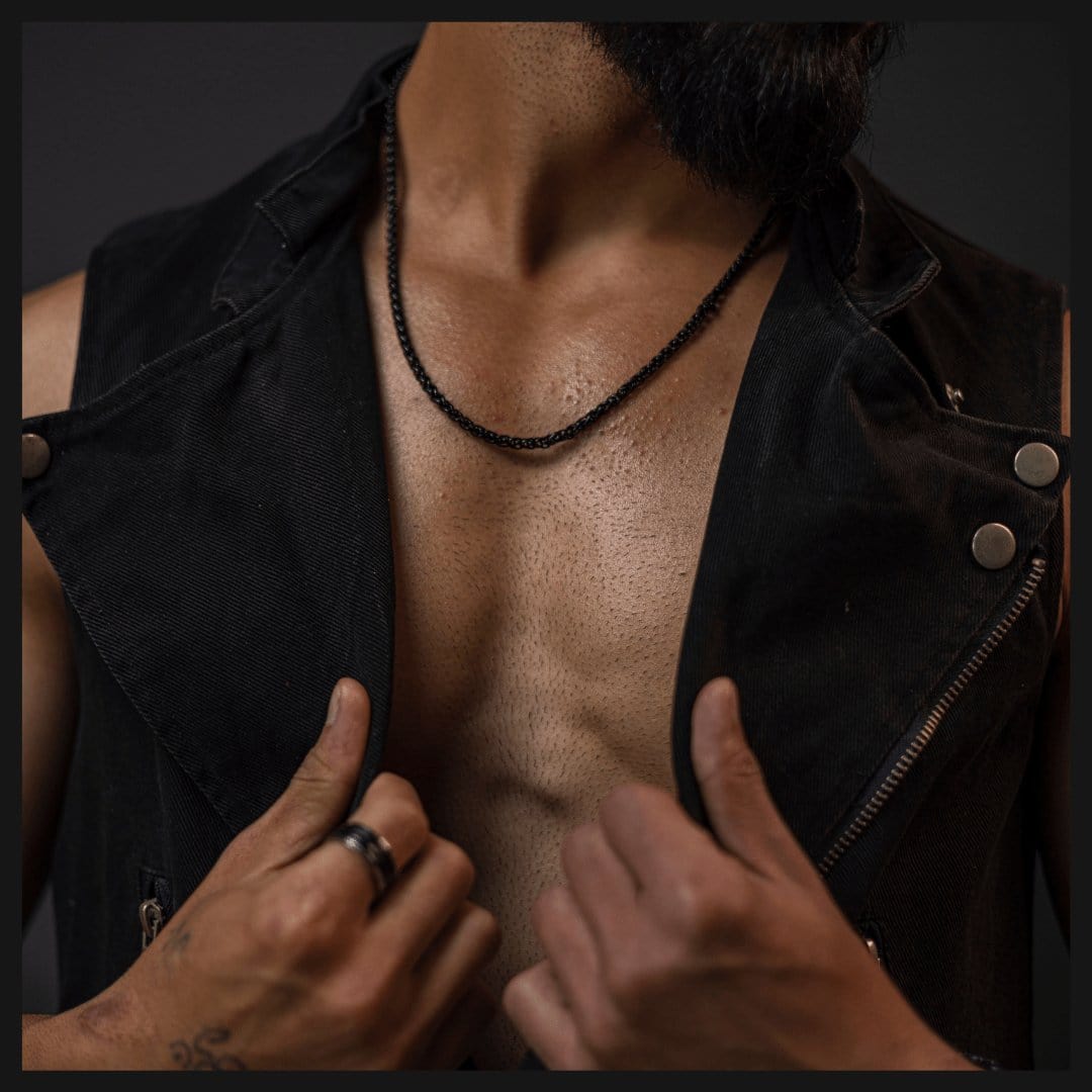 INOX JEWELRY Chains Black Stainless Steel Polished 3.5 mm Round Wheat Chain