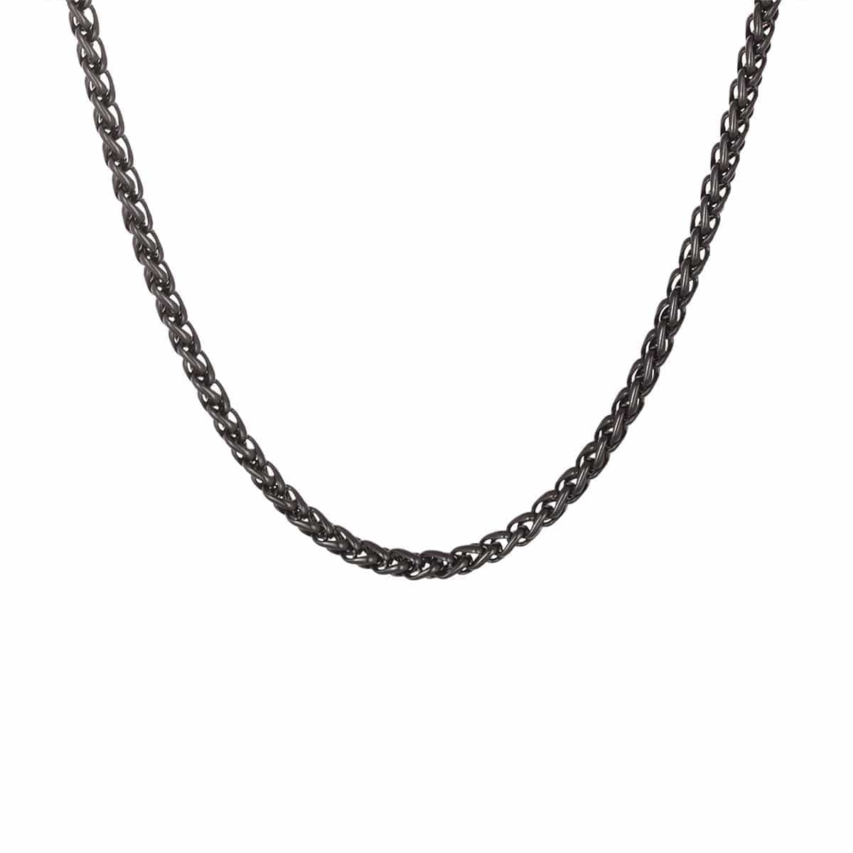 INOX JEWELRY Chains Black Stainless Steel Polished 3.5 mm Round Wheat Chain