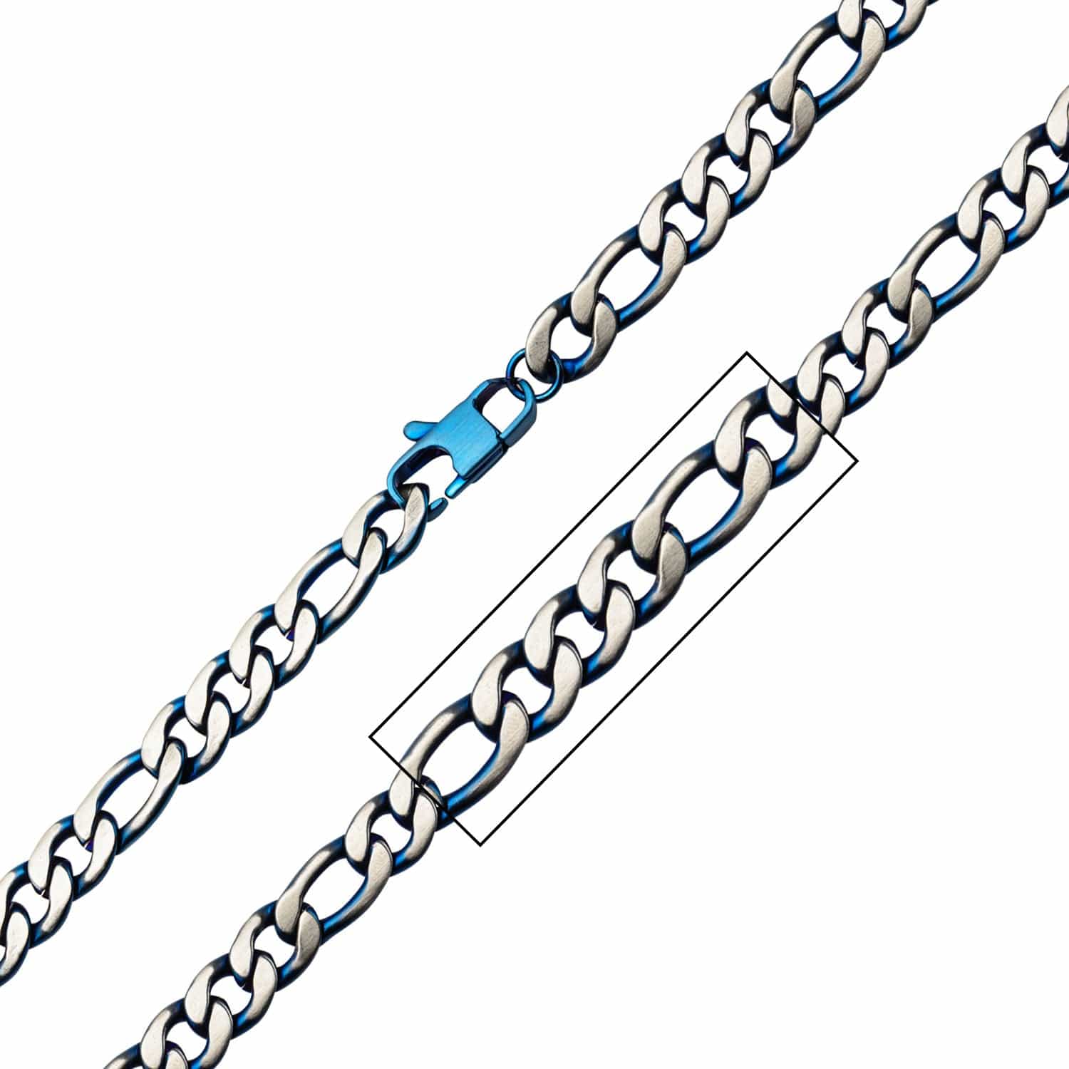 INOX JEWELRY Chains Blue and Silver Tone Stainless Steel Solemn Jewelry Collection 3mm Figaro Link Chain NSTC7628B-24