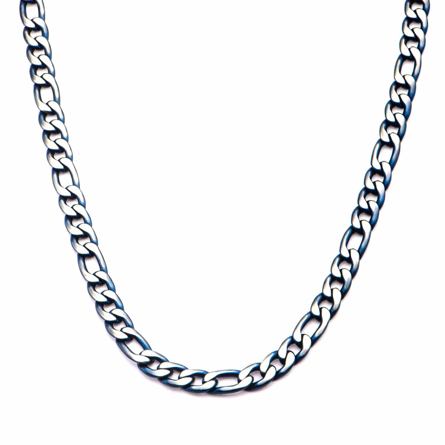 INOX JEWELRY Chains Blue and Silver Tone Stainless Steel Solemn Jewelry Collection 3mm Figaro Link Chain NSTC7628B-24