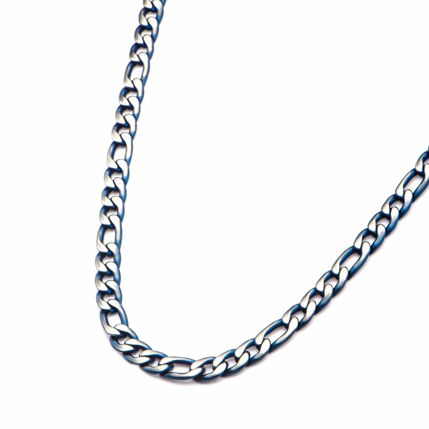 INOX JEWELRY Chains Blue and Silver Tone Stainless Steel Solemn Jewelry Collection 3mm Figaro Link Chain NSTC7628B-24
