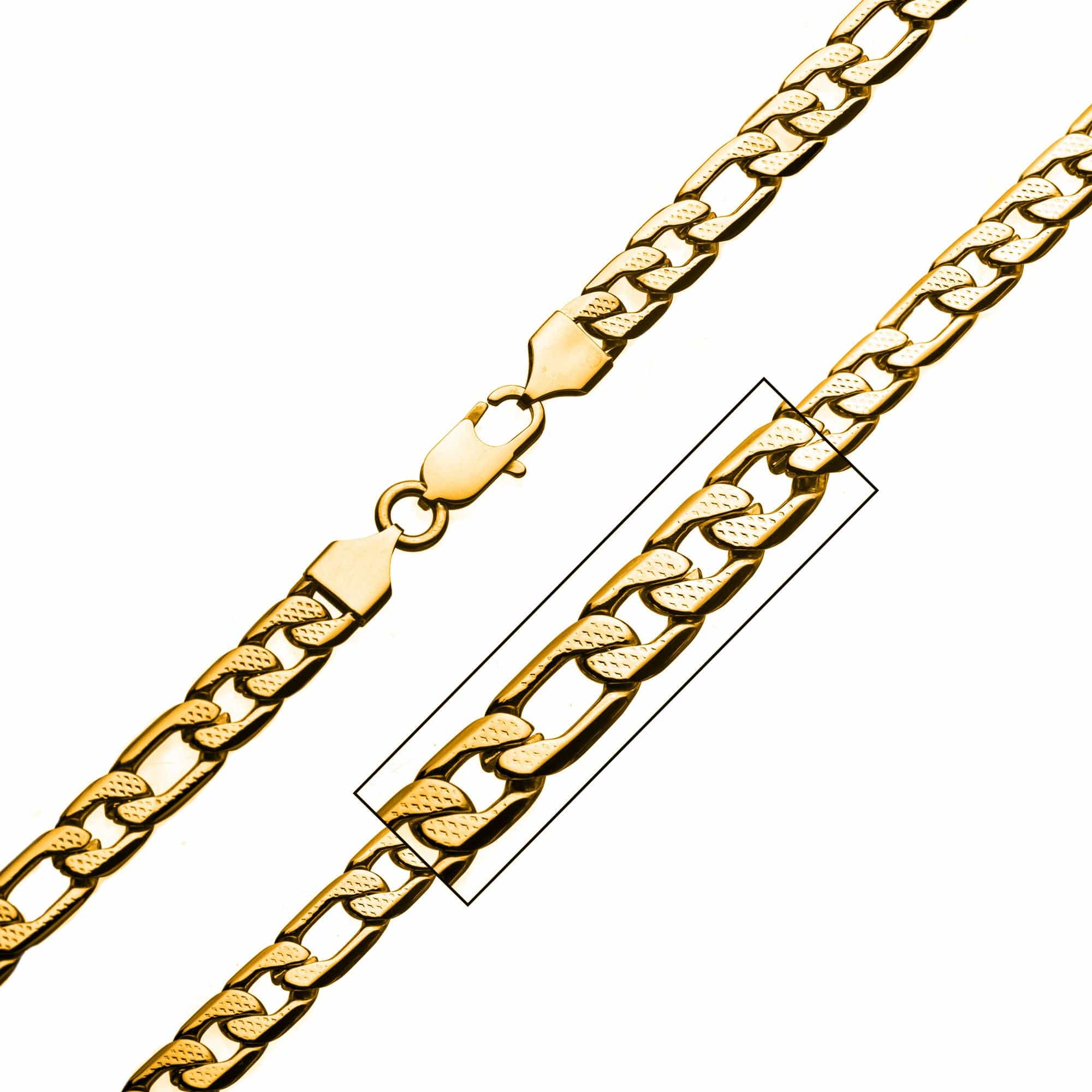 INOX JEWELRY Chains Gold Stainless Steel 7mm Speckled Pattern Figaro Chain NSTC0875GP-22