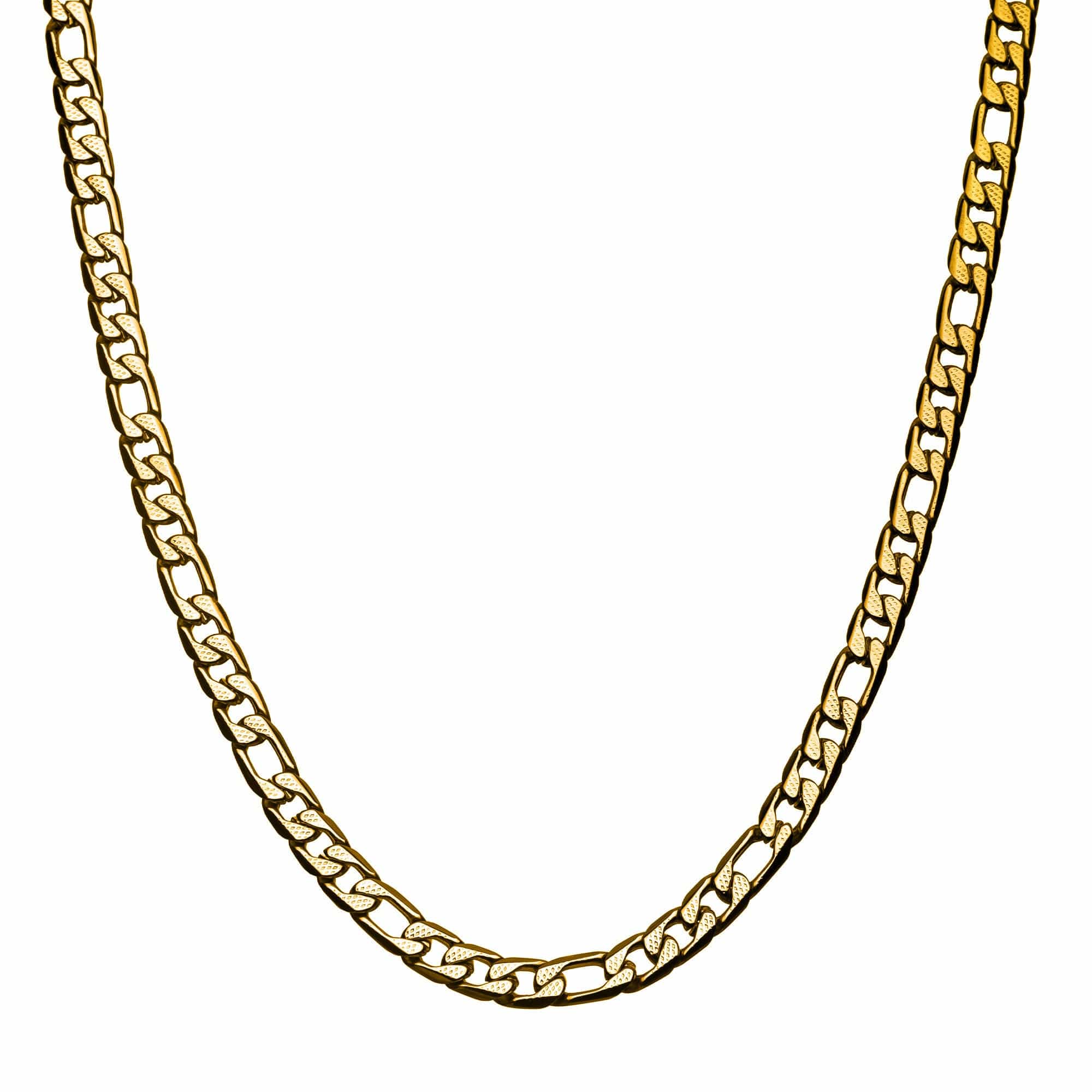 INOX JEWELRY Chains Gold Stainless Steel 7mm Speckled Pattern Figaro Chain NSTC0875GP-22