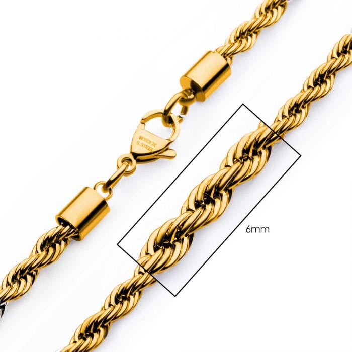 INOX JEWELRY Chains Golden Stainless Steel 6mm Rope Chain