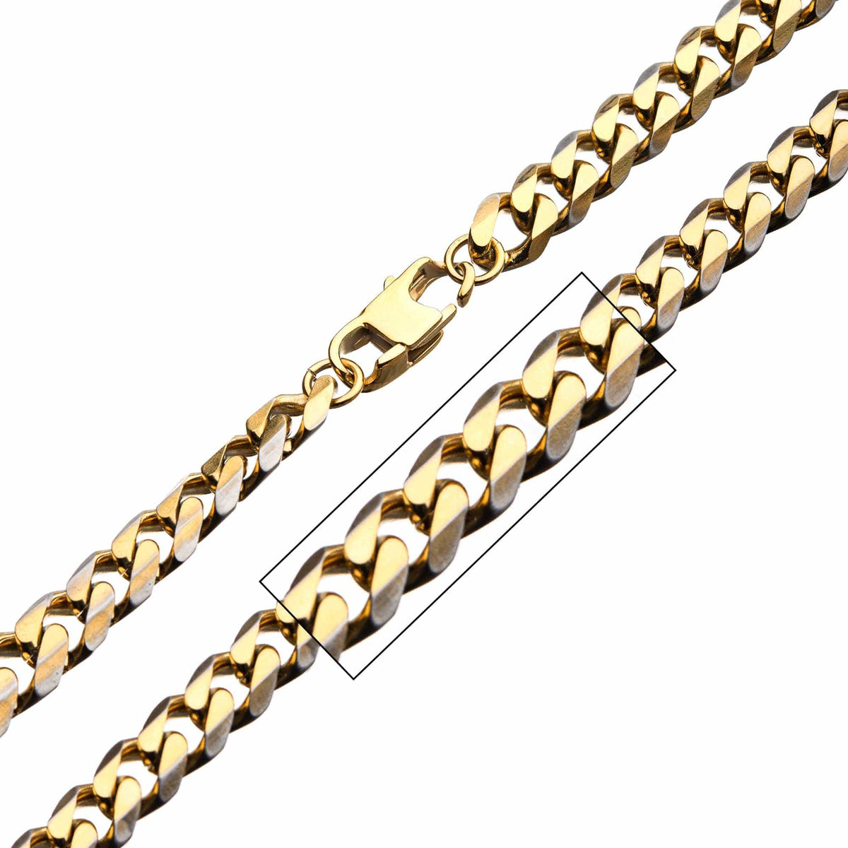 INOX JEWELRY Chains Golden Tone and Silver Tone Stainless Steel 8mm Diamond Cut Curb Chain NSTC27838G-30