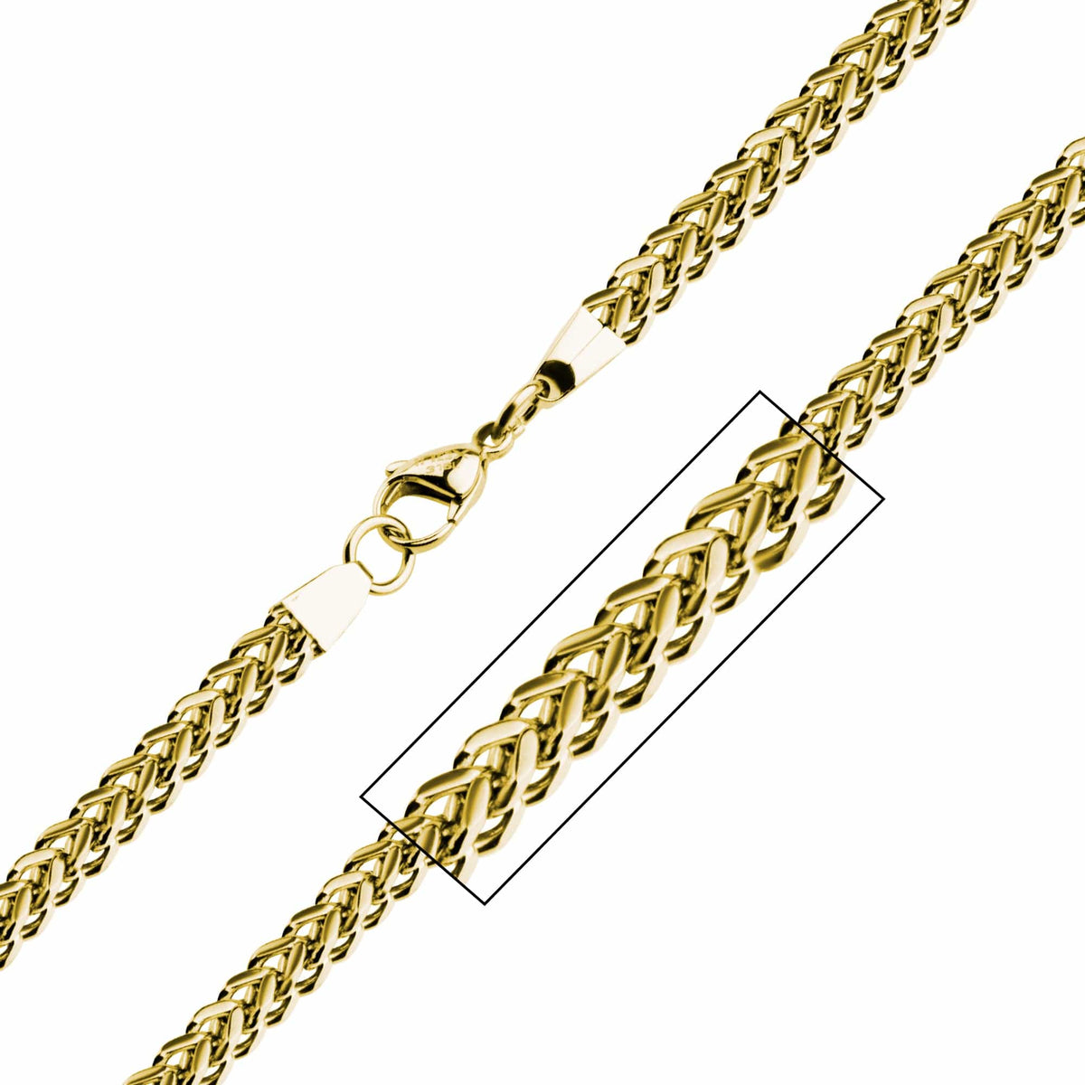 INOX JEWELRY Chains Golden Tone Stainless Steel 4mm Franco Link Chain