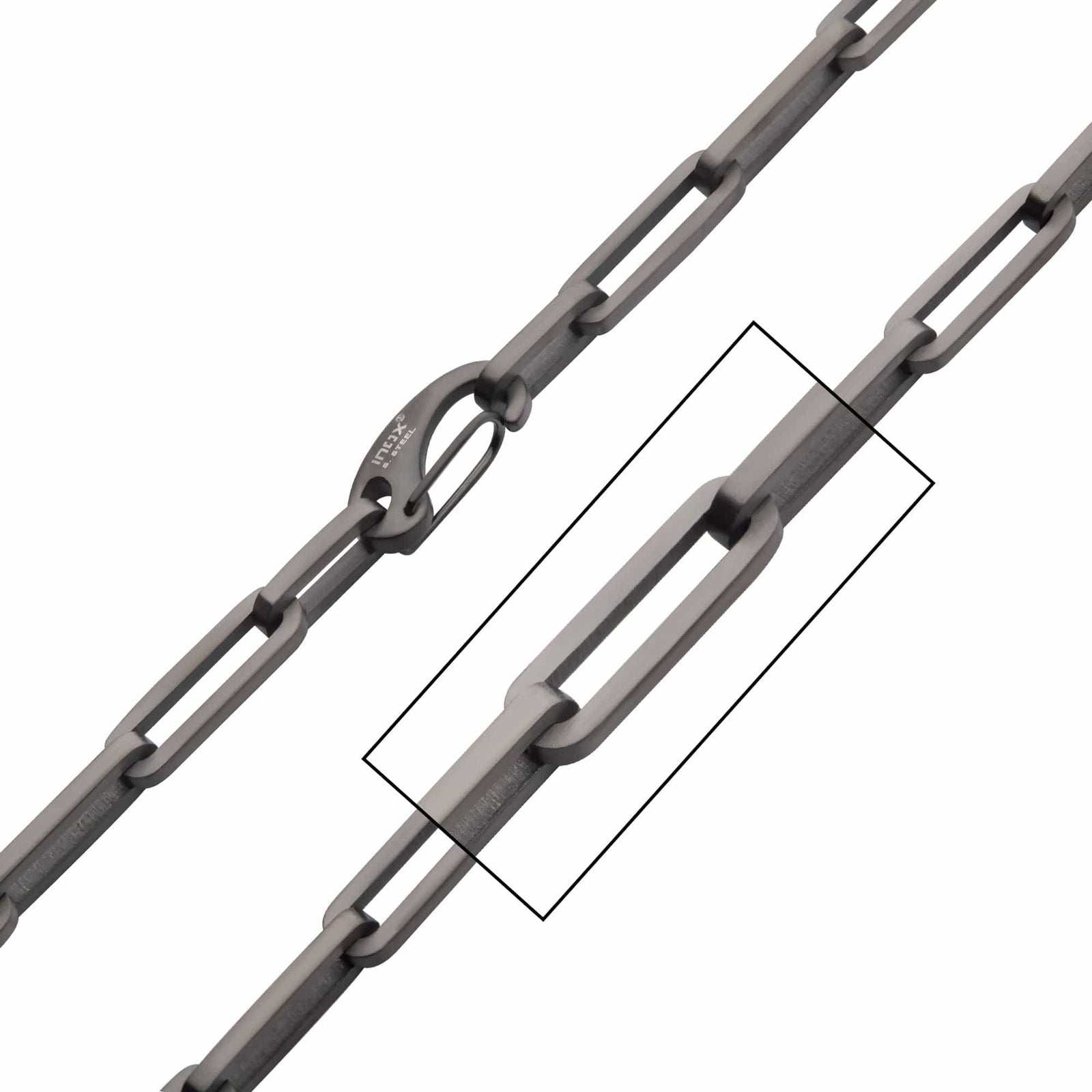 INOX JEWELRY Chains Gunmetal Silver Tone Stainless Steel 6mm Paperclip Link Chain