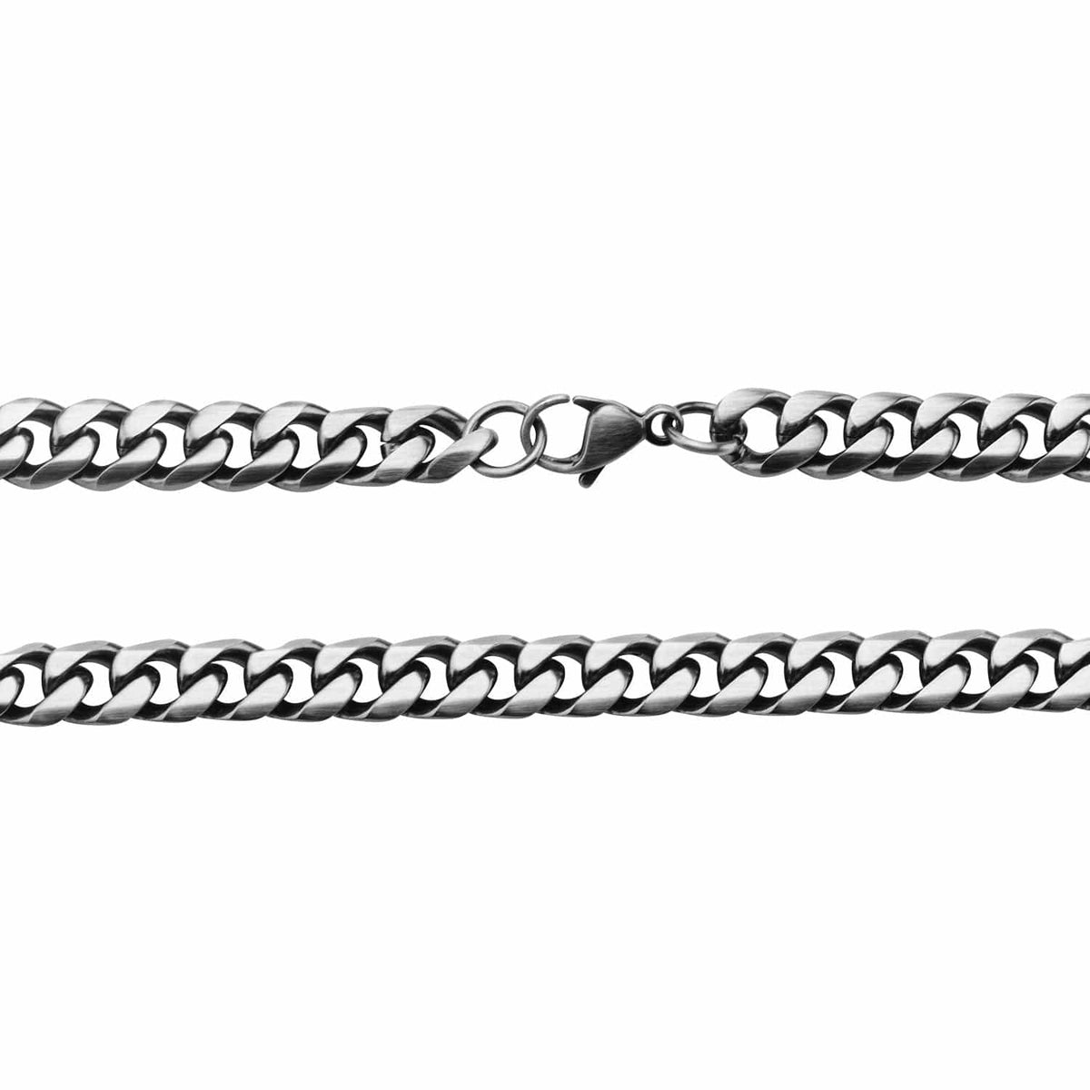 INOX JEWELRY Chains Gunmetal Silver Tone Stainless Steel Brushed Curb Chain NSTC3991-22