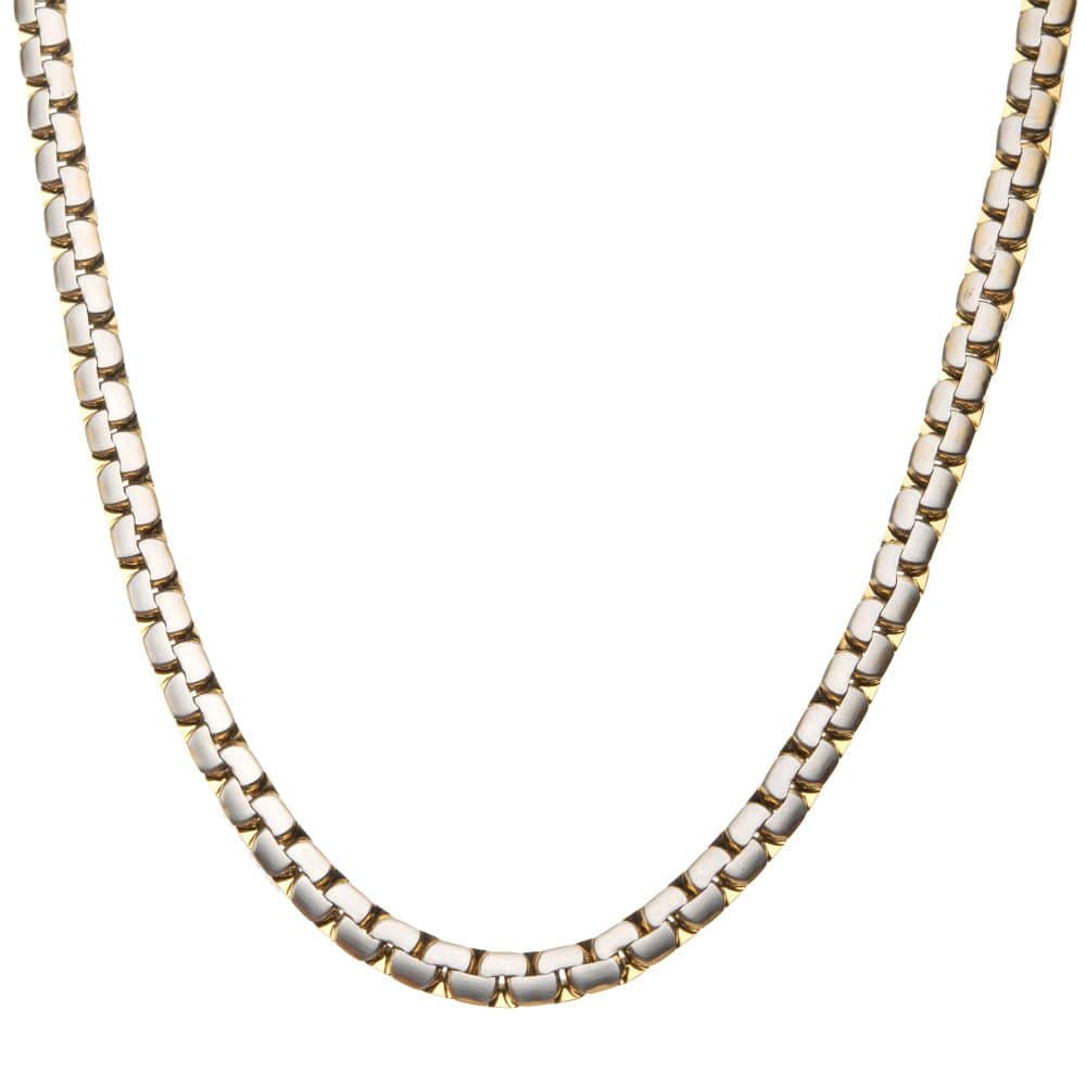 INOX JEWELRY Chains Matte Steel &amp; 18Kt Gold IP Reversible Curb Chain Colossi Necklace NSTCS07MG-22