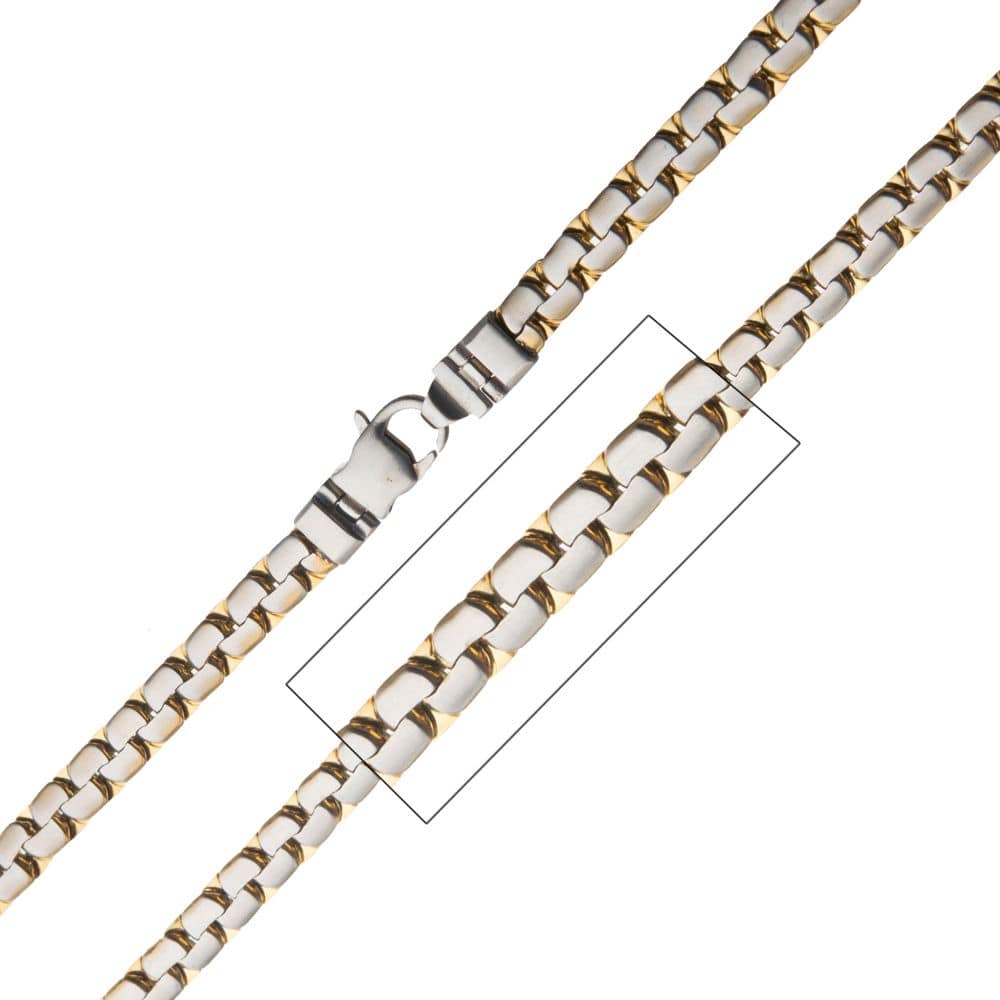 INOX JEWELRY Chains Matte Steel & 18Kt Gold IP Reversible Curb Chain Colossi Necklace NSTCS07MG-22