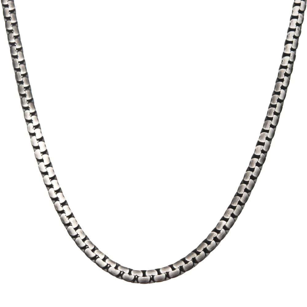 INOX JEWELRY Chains Matte Steel & Black IP Reversible Curb Chain Colossi Necklace NSTCS07MK-22