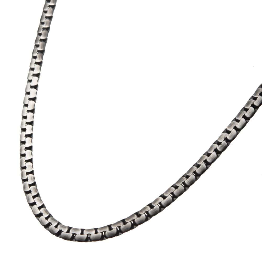 INOX JEWELRY Chains Matte Steel & Black IP Reversible Curb Chain Colossi Necklace NSTCS07MK-22