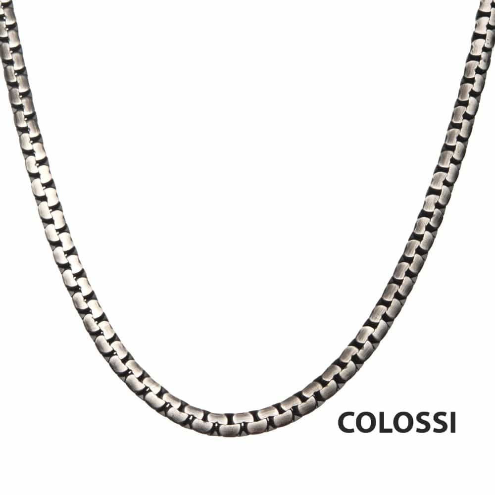 INOX JEWELRY Chains Matte Steel & Black IP Reversible Curb Chain Colossi Necklace NSTCS07MK-22