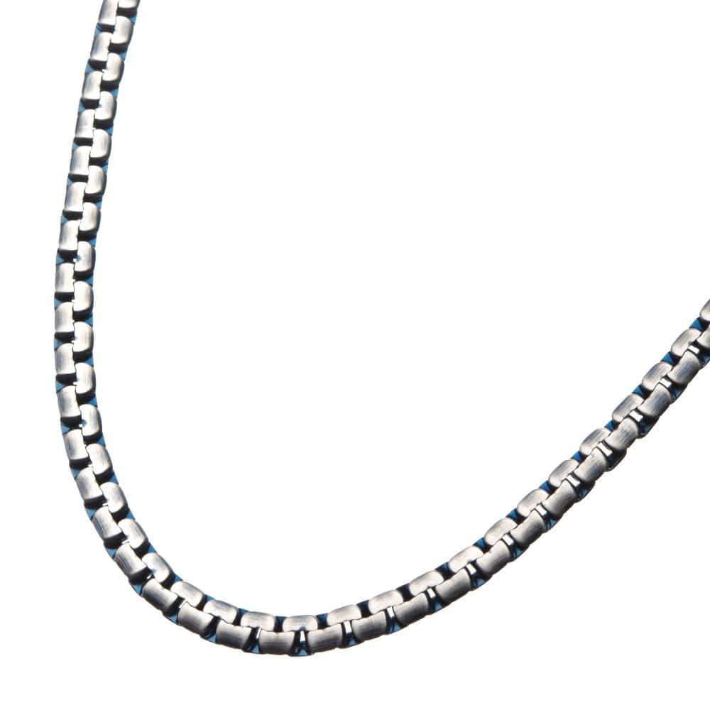 INOX JEWELRY Chains Matte Steel & Blue IP Reversible Curb Chain Colossi Necklace NSTCS07MB-22