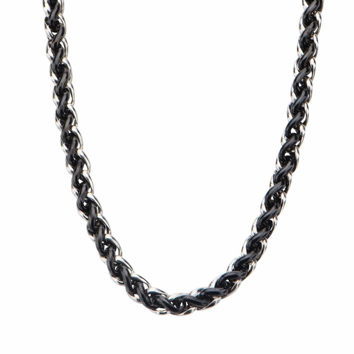 INOX JEWELRY Chains Silver and Black Stainless Steel Wheat Chain