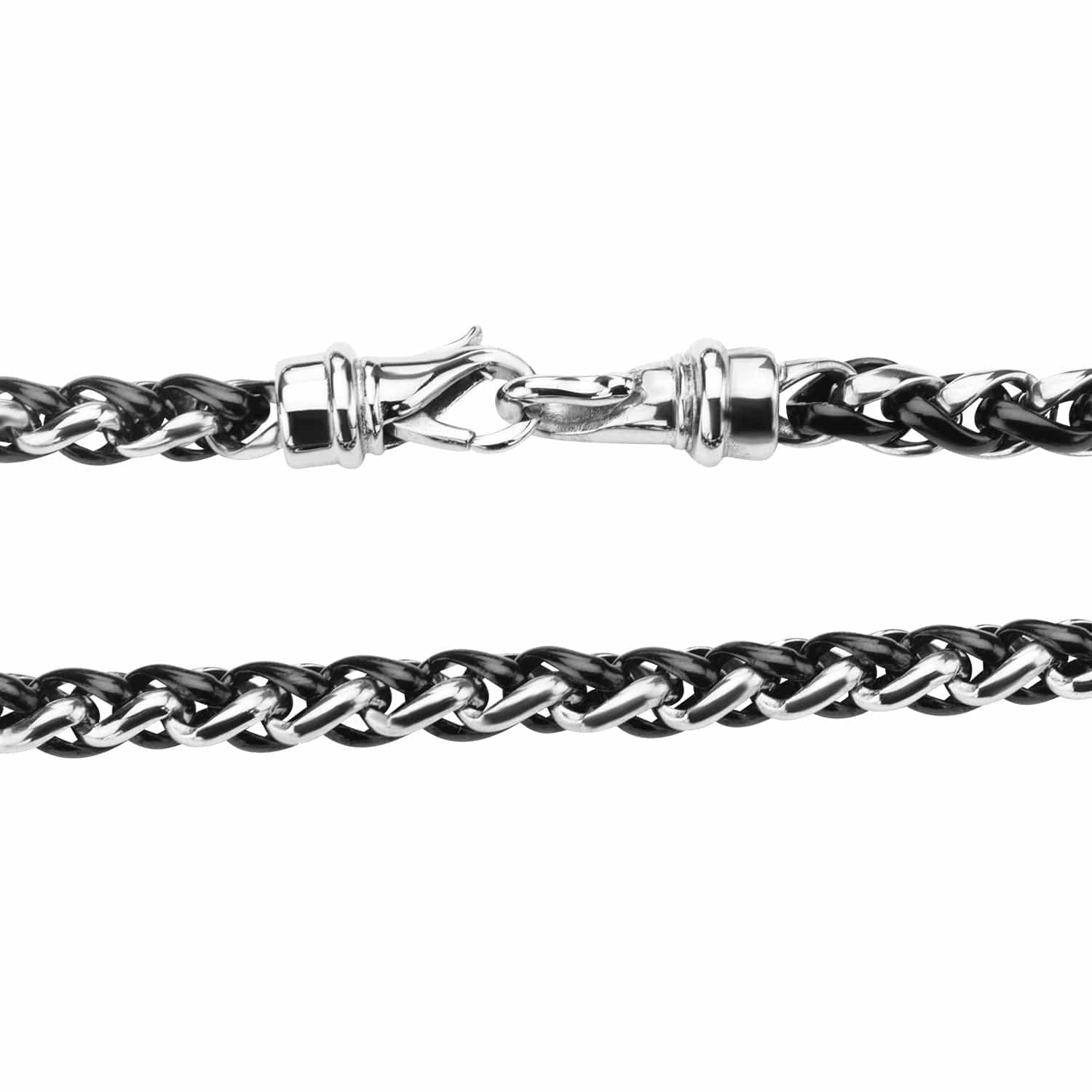 INOX JEWELRY Chains Silver and Black Stainless Steel Wheat Chain