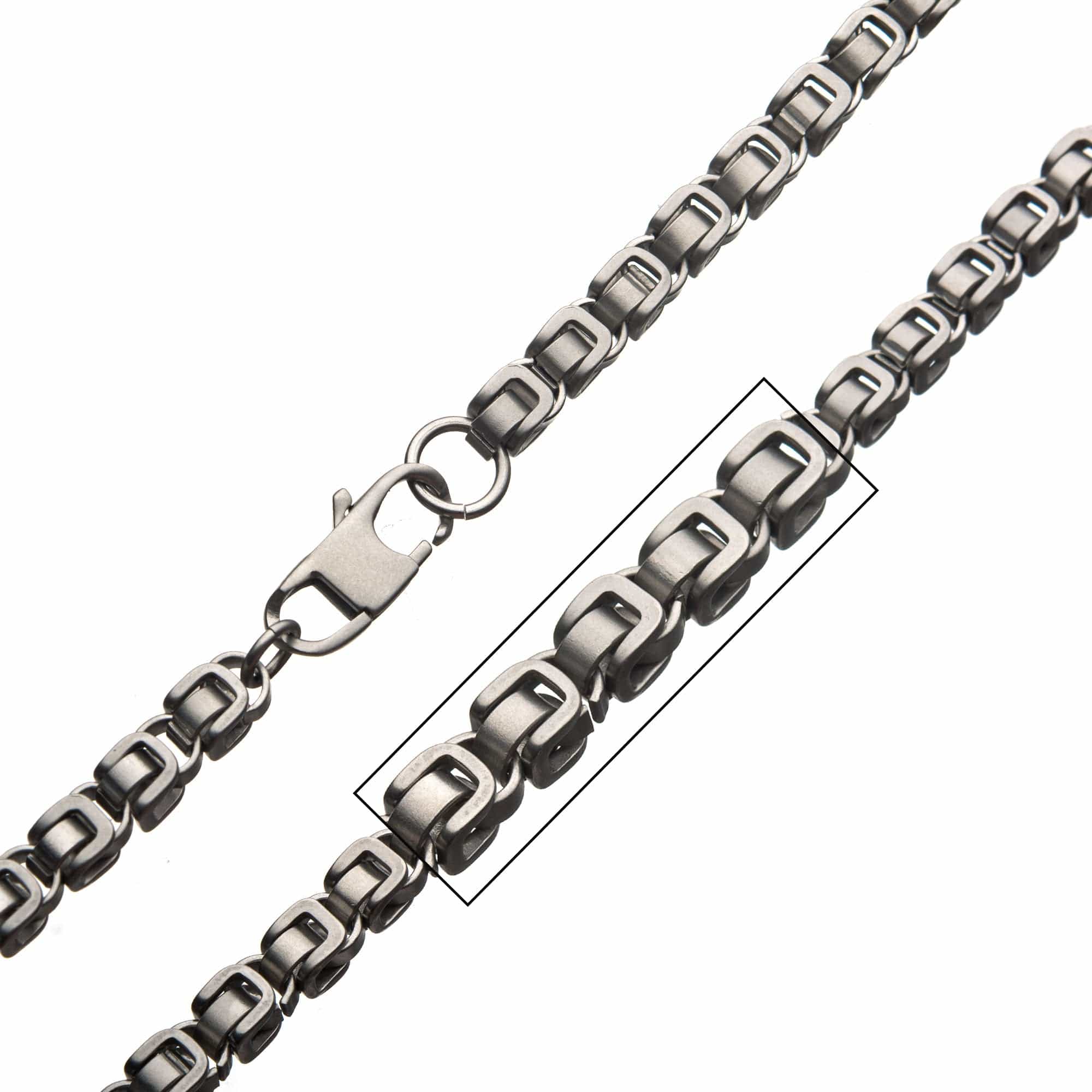 INOX JEWELRY Chains Silver Stainless Steel 5mm Matte Finish Byzantine Link Chain NSTC34260-24