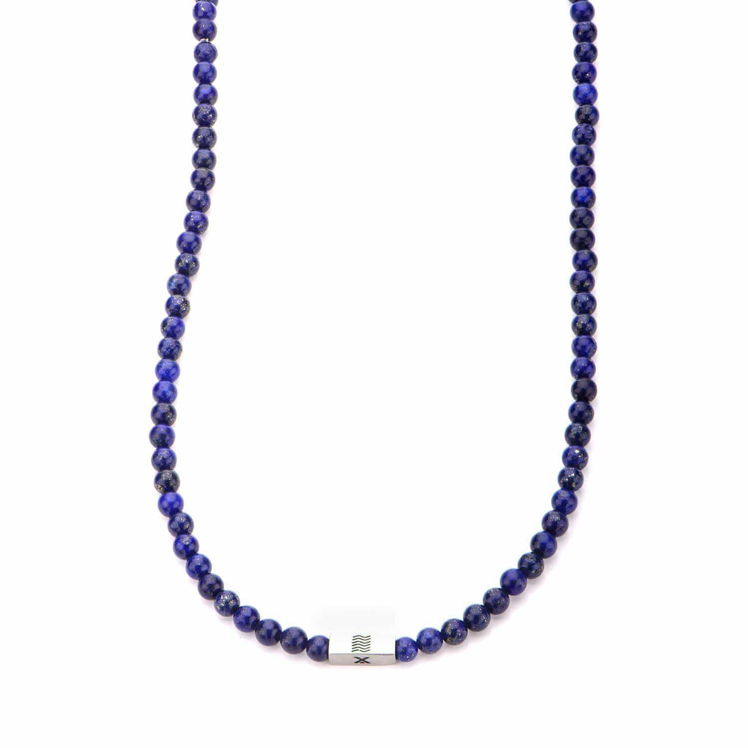 INOX JEWELRY Chains Silver Stainless Steel Blue Lapis Gemstone Necklace NKEL02