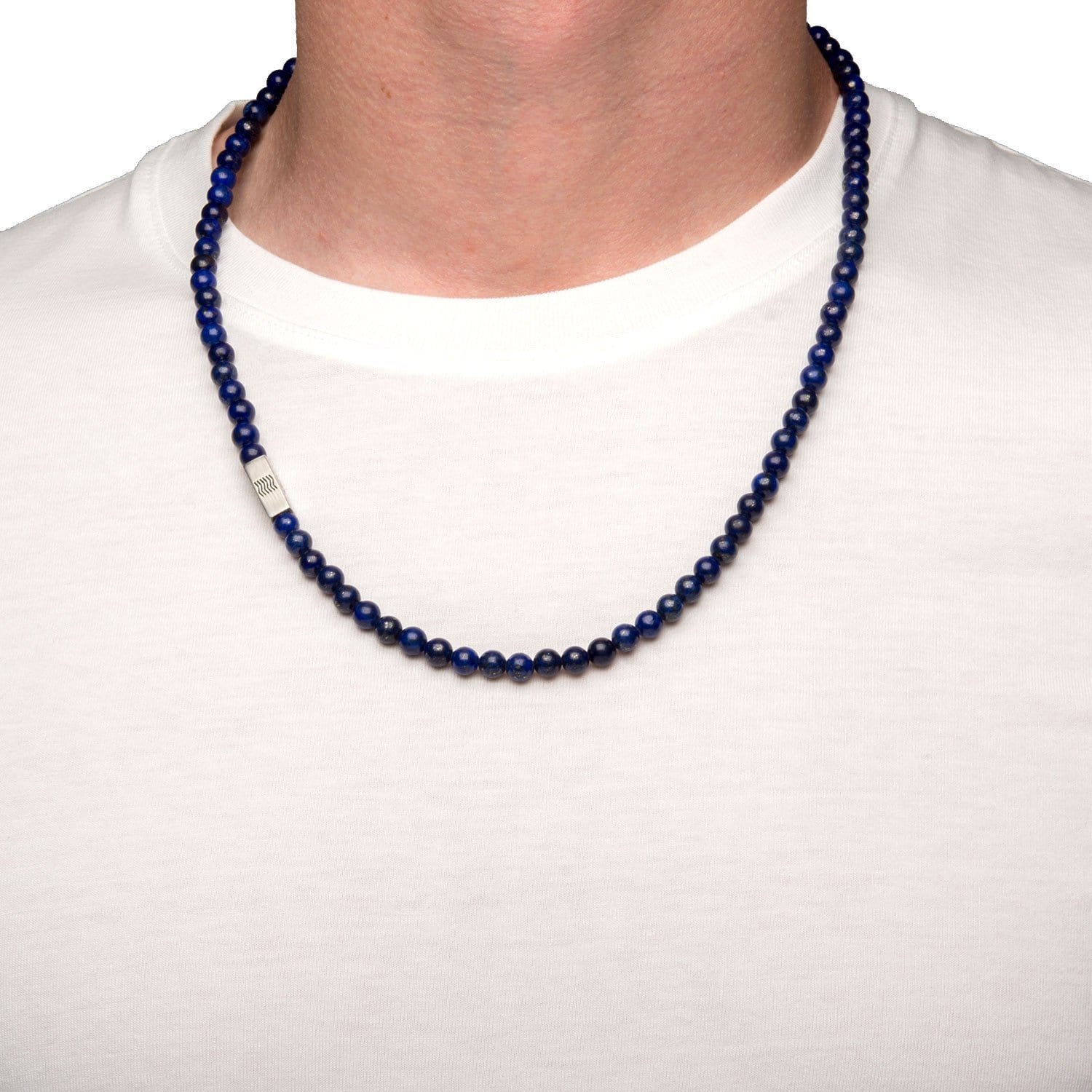 INOX JEWELRY Chains Silver Stainless Steel Blue Lapis Gemstone Necklace NKEL02