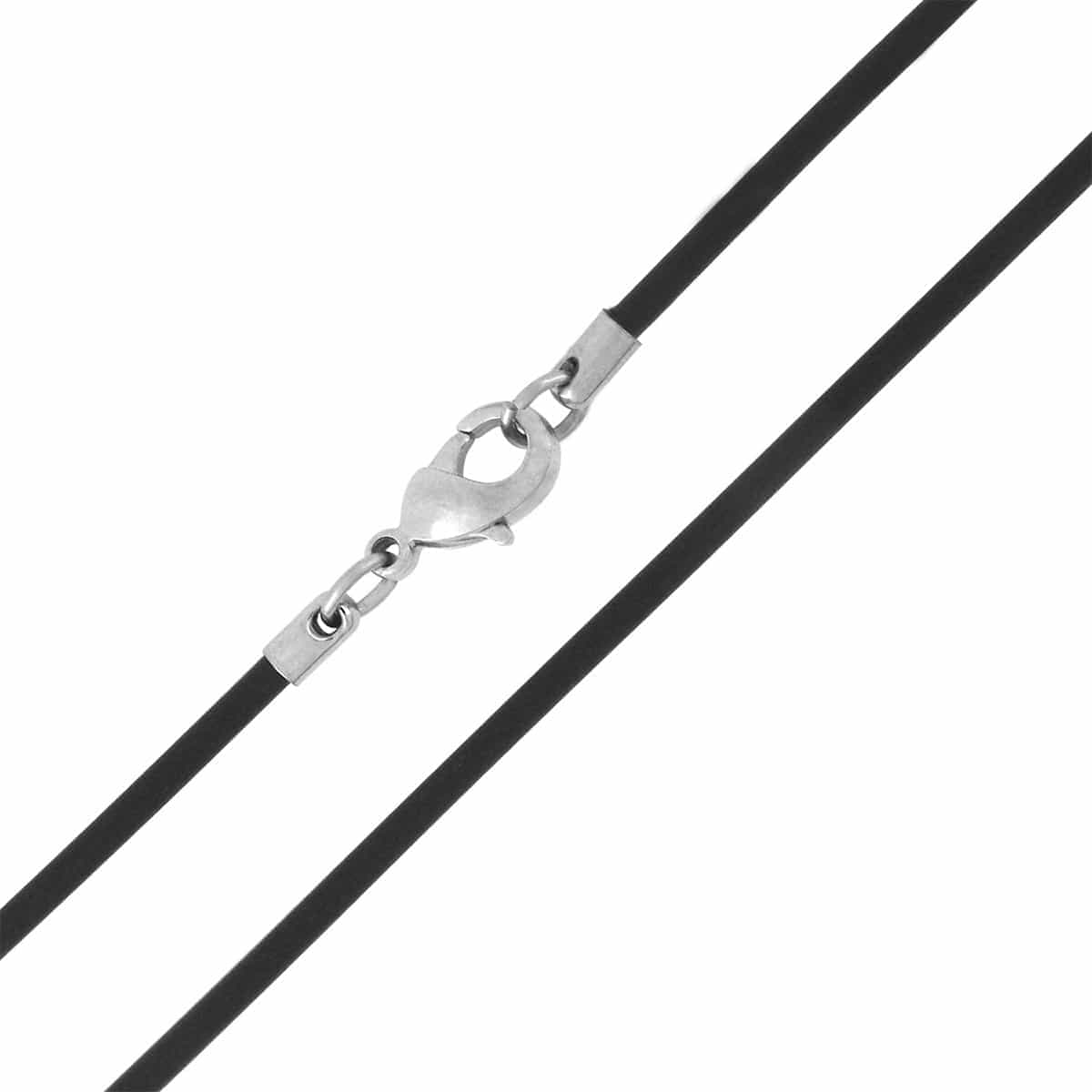 INOX JEWELRY Chains Silver Tone Stainless Steel 2mm Black Rubber Chain