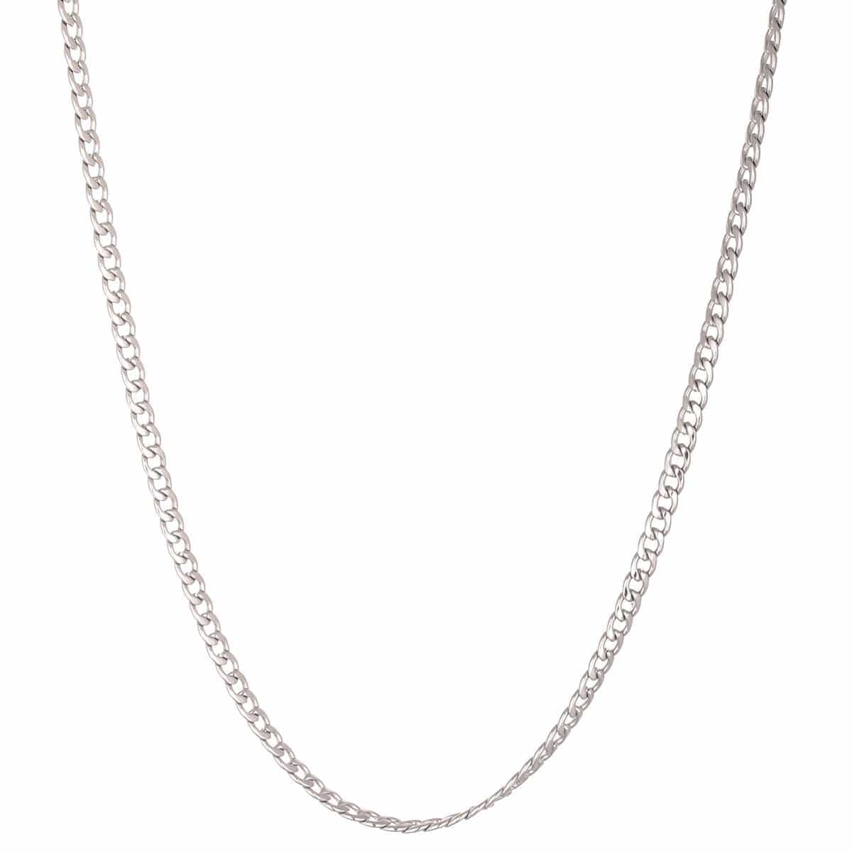 INOX JEWELRY Chains Silver Tone Stainless Steel 3.5 mm Flat Curb Polished Link Chain