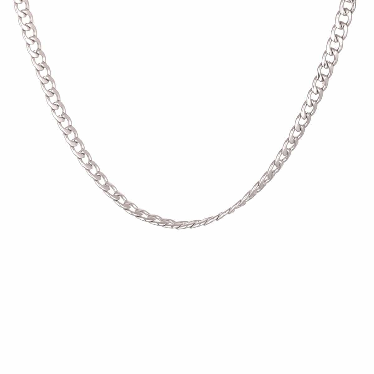 INOX JEWELRY Chains Silver Tone Stainless Steel 3.5 mm Flat Curb Polished Link Chain