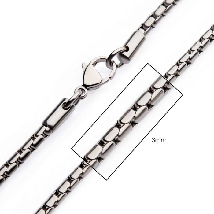 INOX JEWELRY Chains Silver Tone Stainless Steel 3mm Boston Link Chain