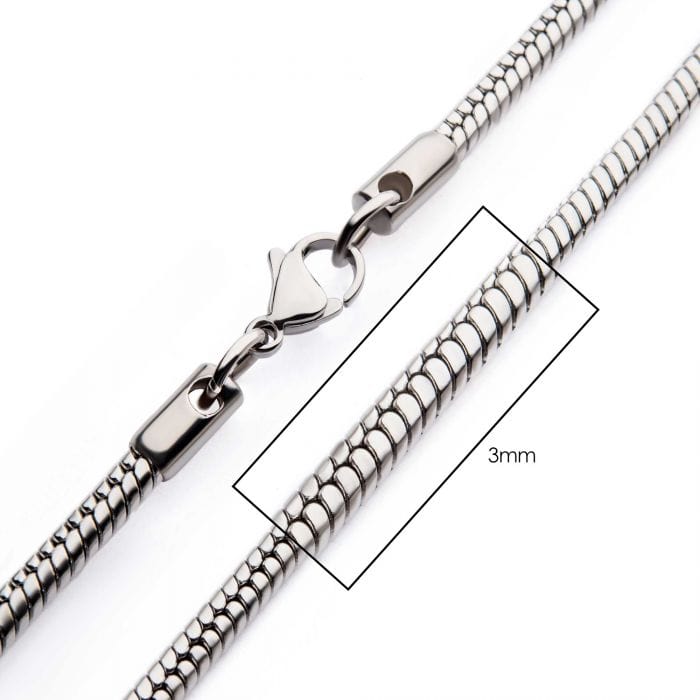 INOX JEWELRY Chains Silver Tone Stainless Steel 3mm Rattail Chain