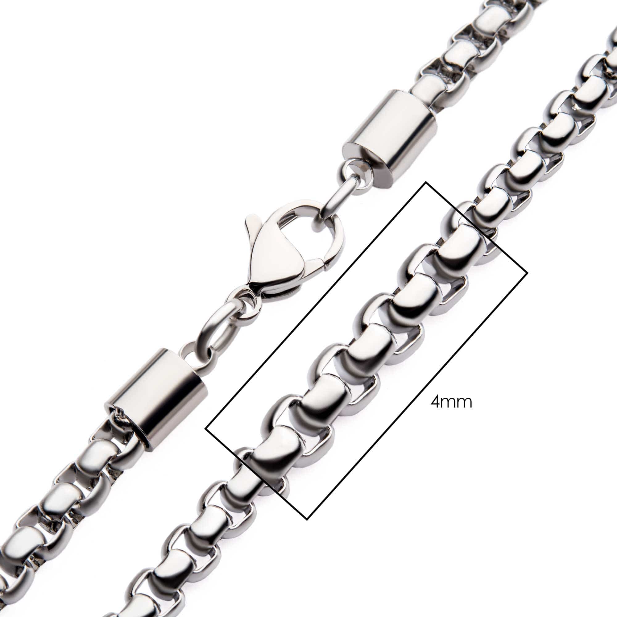 INOX JEWELRY Chains Silver Tone Stainless Steel 4mm Bold Box Chain