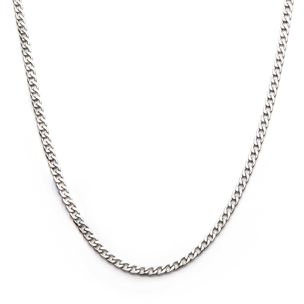 INOX JEWELRY Chains Silver Tone Stainless Steel 4mm Classic Curb Chain