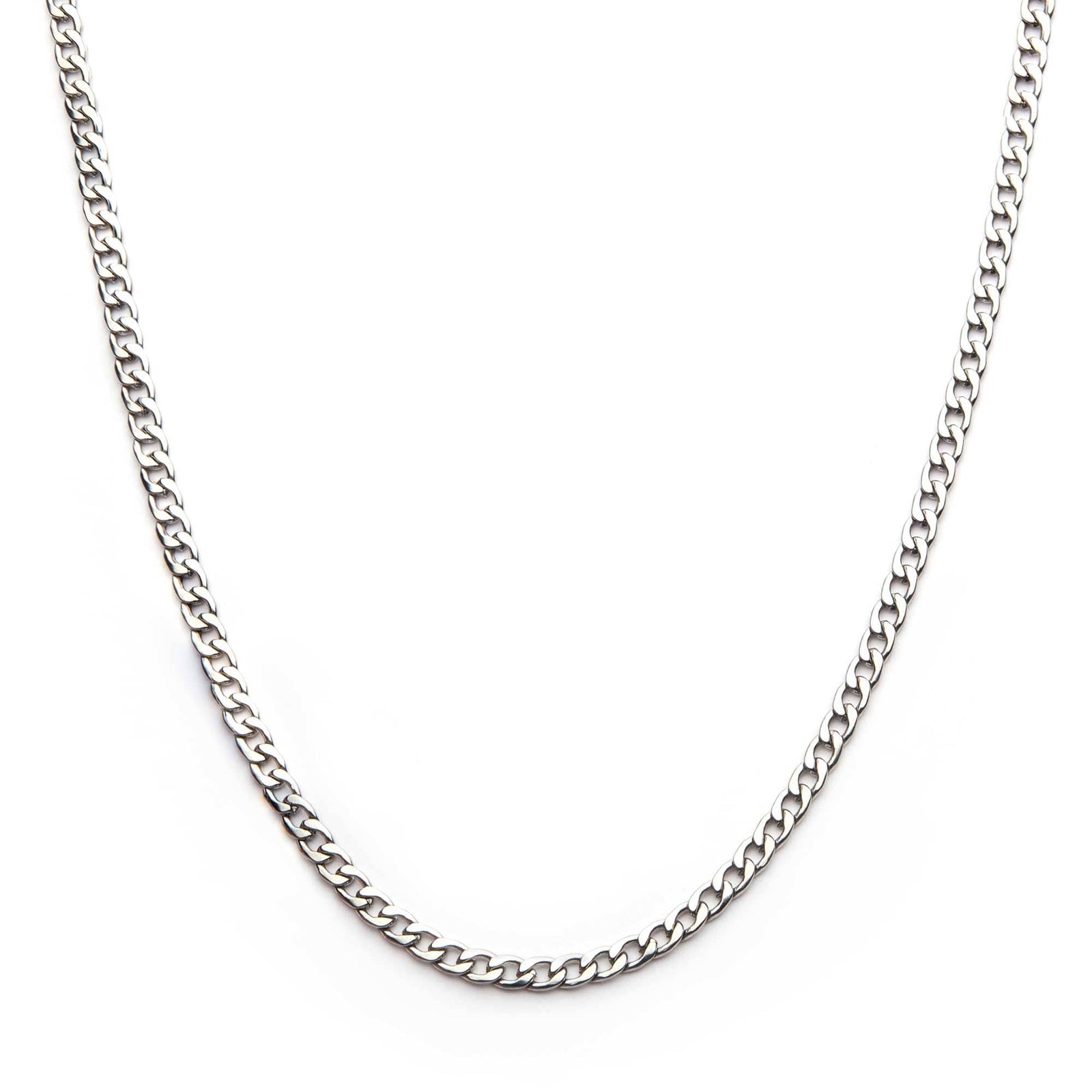 INOX JEWELRY Chains Silver Tone Stainless Steel 4mm Classic Curb Chain