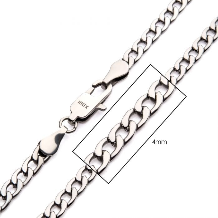 INOX JEWELRY Chains Silver Tone Stainless Steel 4mm Classic Curb Chain