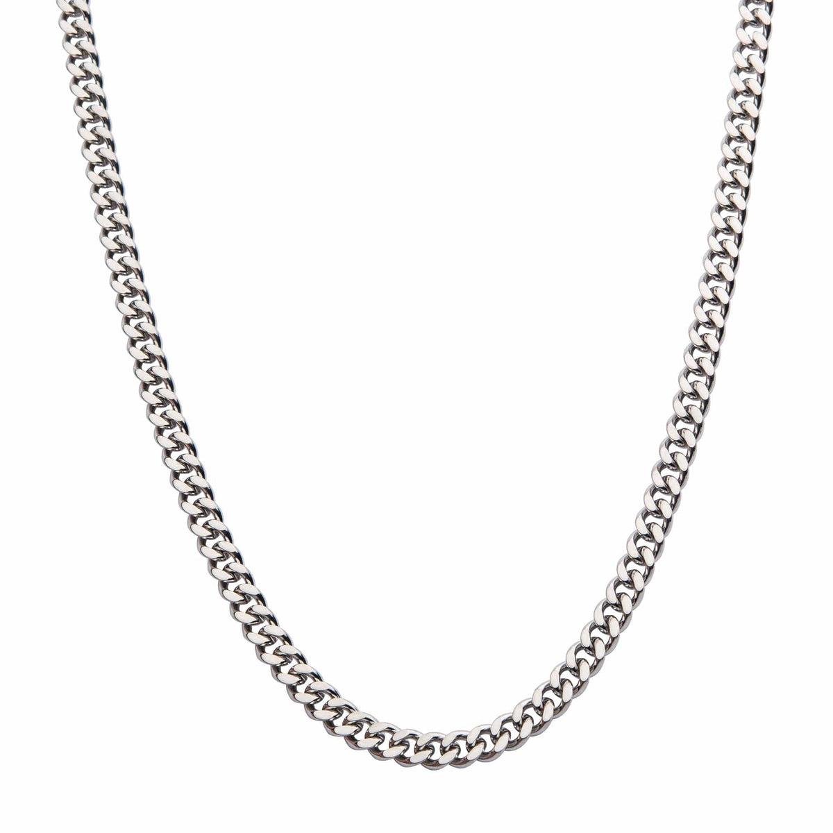INOX JEWELRY Chains Silver Tone Stainless Steel 4mm Diamond Cut Curb Chain
