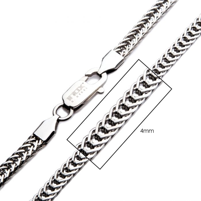 INOX JEWELRY Chains Silver Tone Stainless Steel 4mm Foxtail Chain