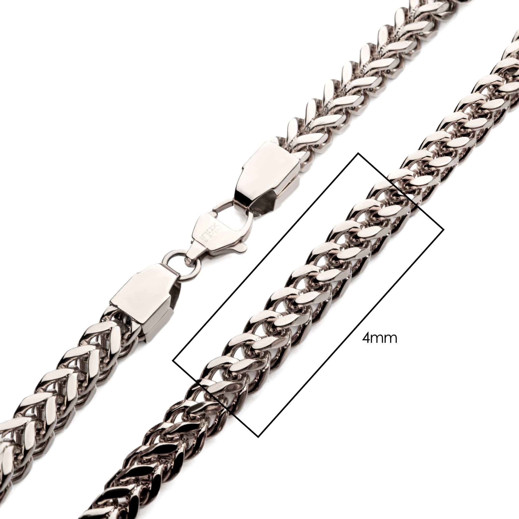 INOX JEWELRY Chains Silver Tone Stainless Steel 4mm Franco Link Chain