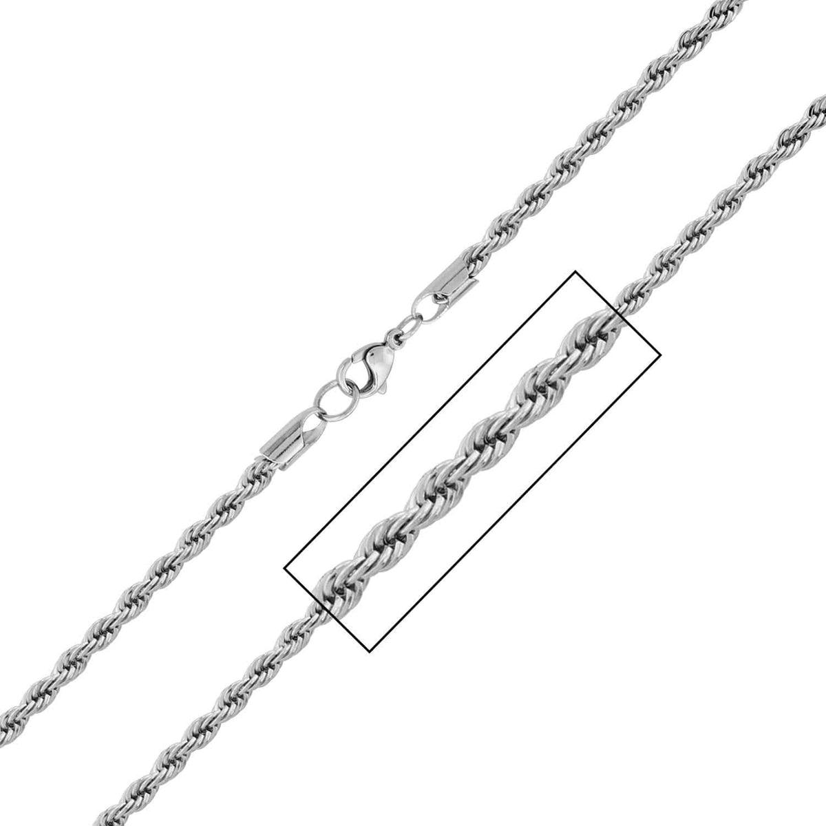 INOX JEWELRY Chains Silver Tone Stainless Steel 5mm French Rope Chain NSTC050-30