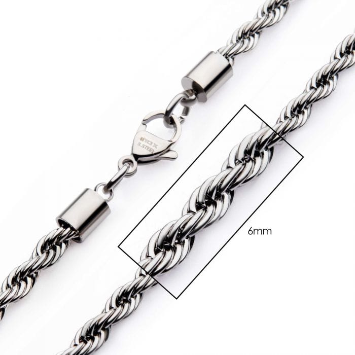 INOX JEWELRY Chains Silver Tone Stainless Steel 6mm Rope Chain