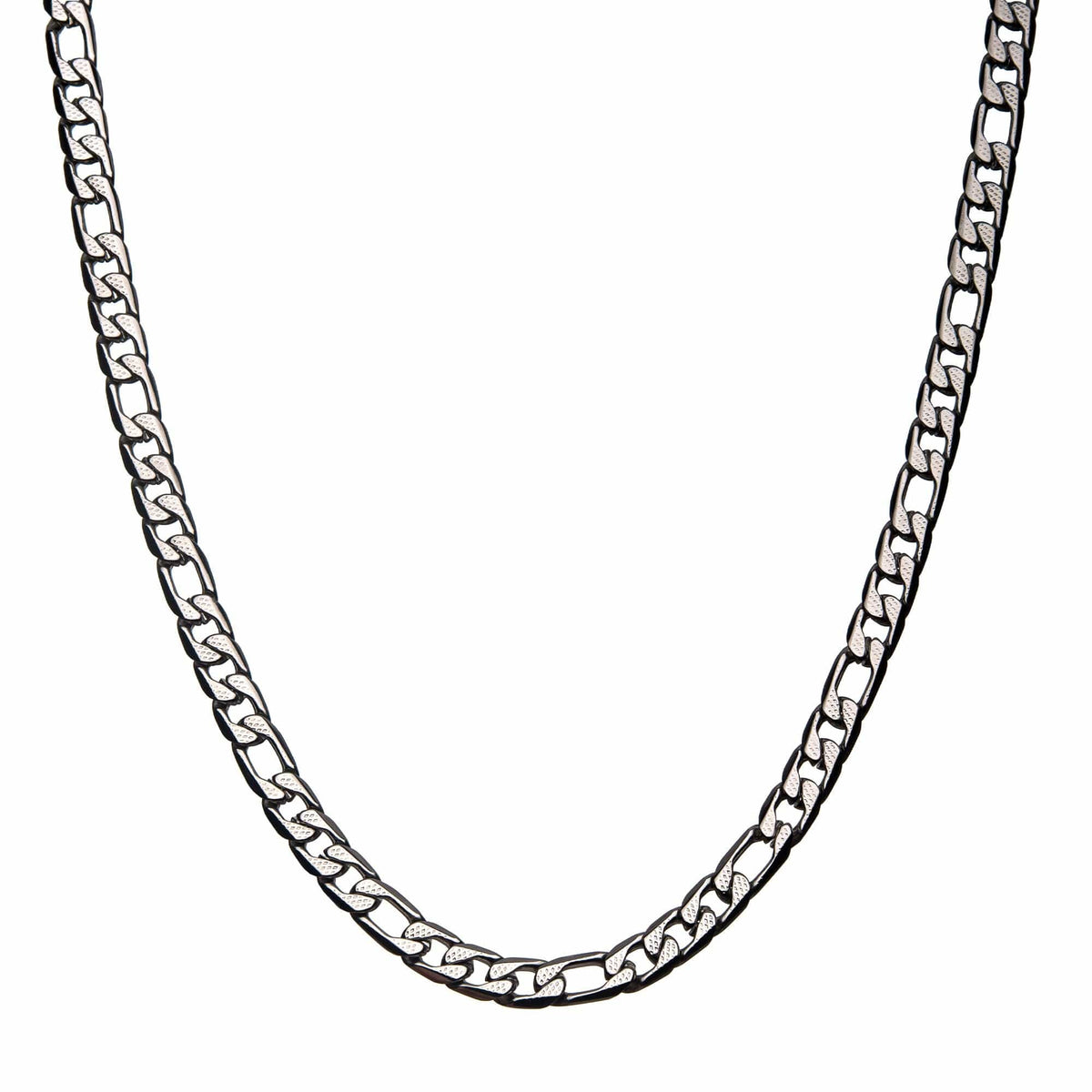 INOX JEWELRY Chains Silver Tone Stainless Steel 7mm Speckled Figaro Chain