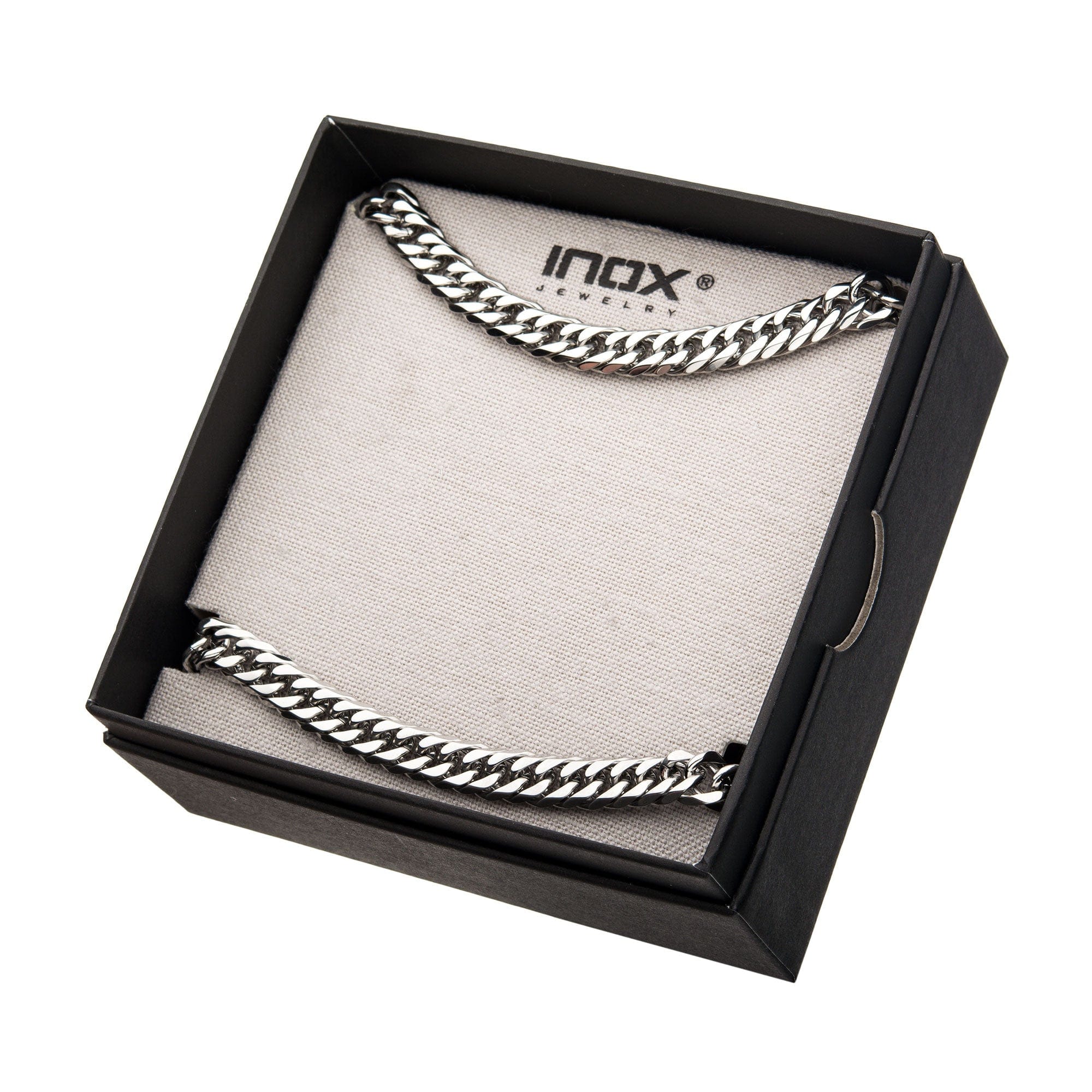 INOX JEWELRY Chains Silver Tone Stainless Steel 8mm Double Curb Chain and Bracelet Set NSTC0508-SET